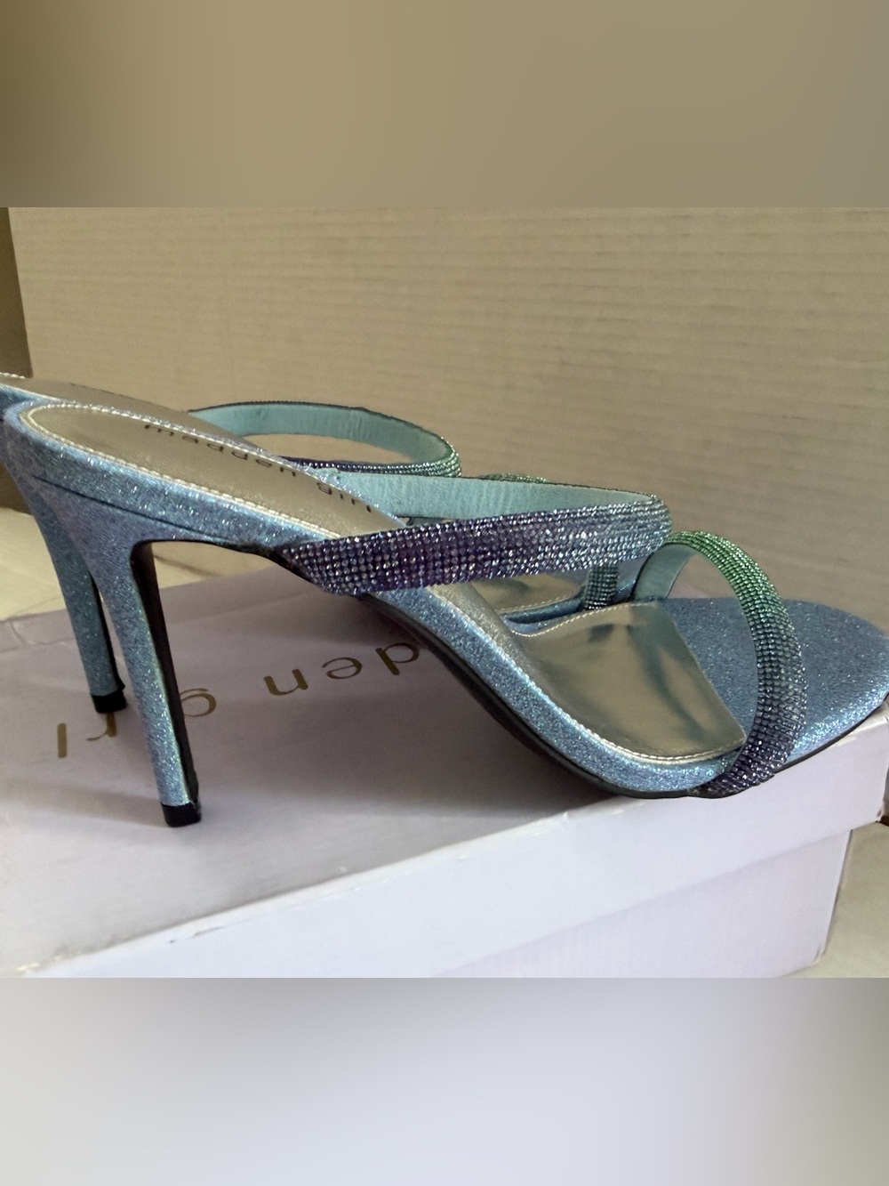 Madden Girl Beauty-R Two Band Stiletto Dress Sandals Blue Party Glitter 9.5 - Picture 2 of 7